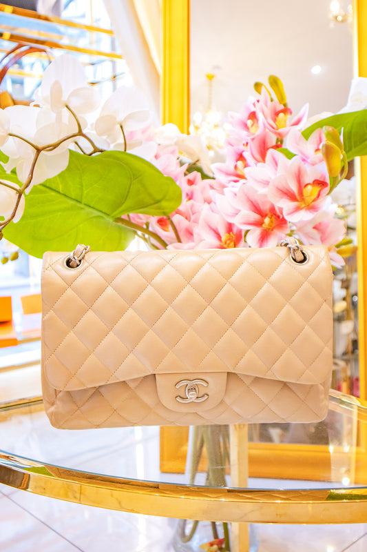 Chanel - Double Flap Jumbo Lambskin Gold mit silberner Hardware