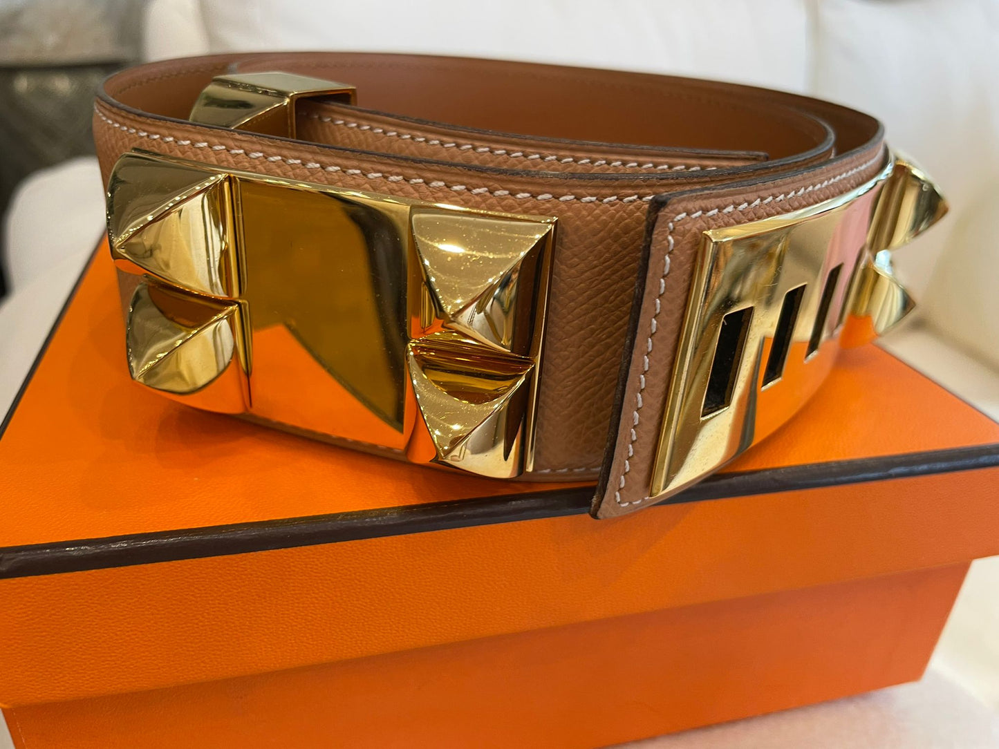 Hermès - Leder Gürtel Collier de chien Cognac