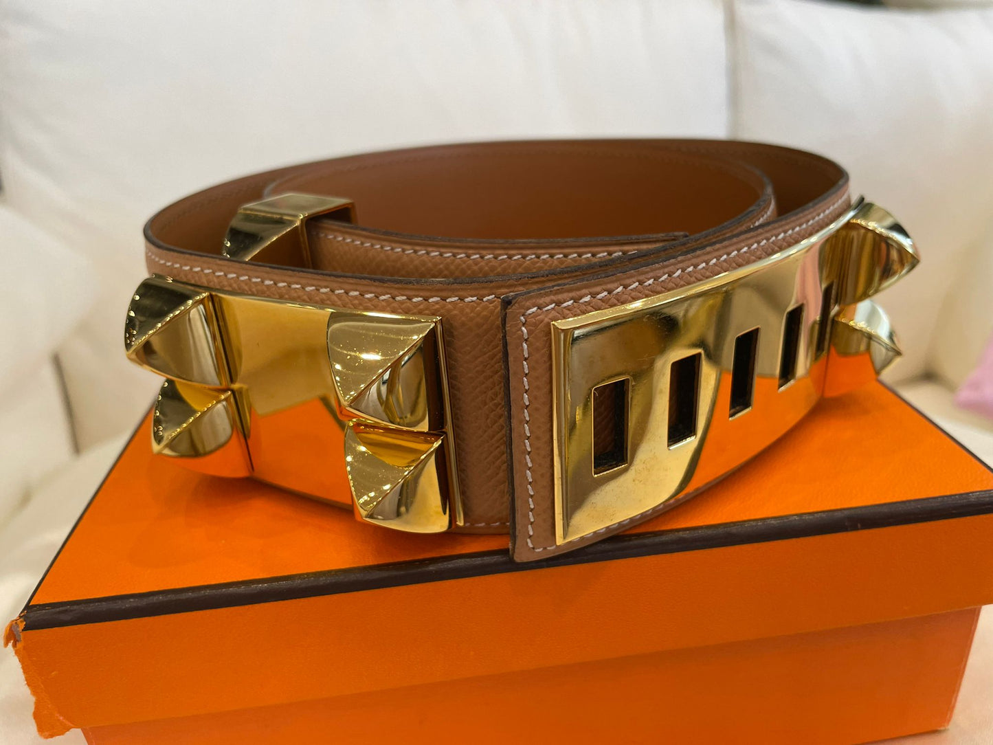 Hermès - Leder Gürtel Collier de chien Cognac