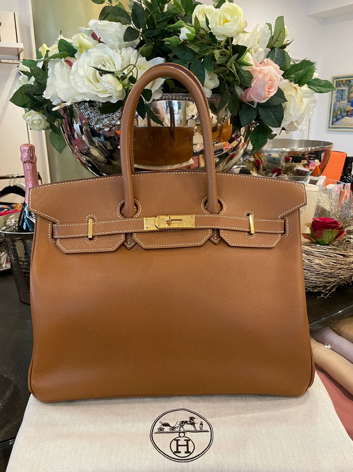 Hermès - Birkin Bag 35 gold mit goldener Hardware Epsom Leder