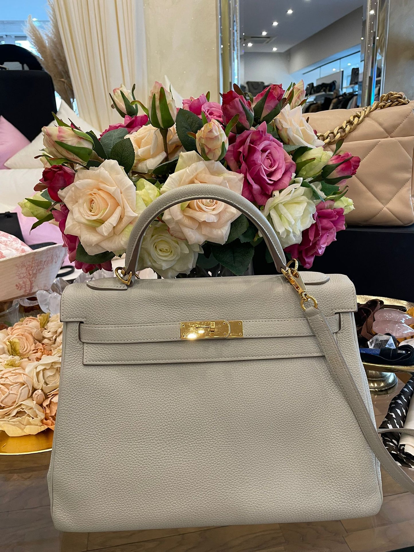 Hermès - Kelly Bag 32 Retourne Gris Perle