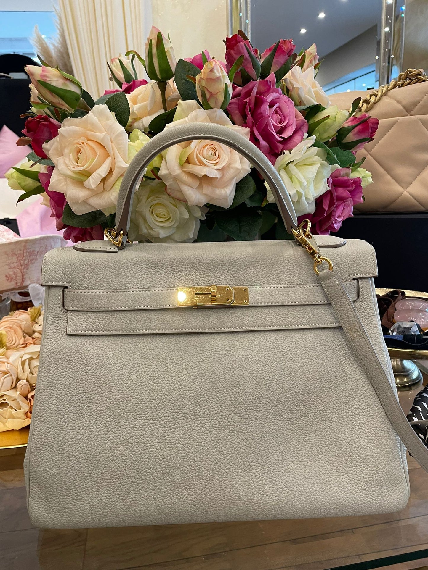 Hermès - Kelly Bag 32 Retourne Gris Perle