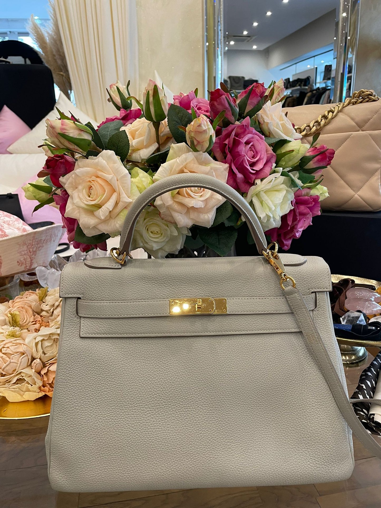 Hermès - Kelly Bag 32 Retourne Gris Perle