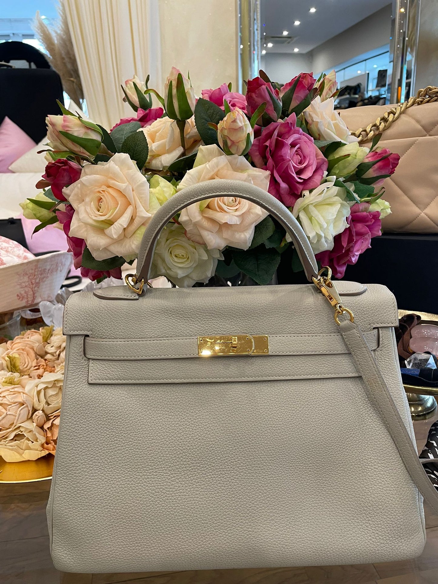 Hermès - Kelly Bag 32 Retourne Gris Perle