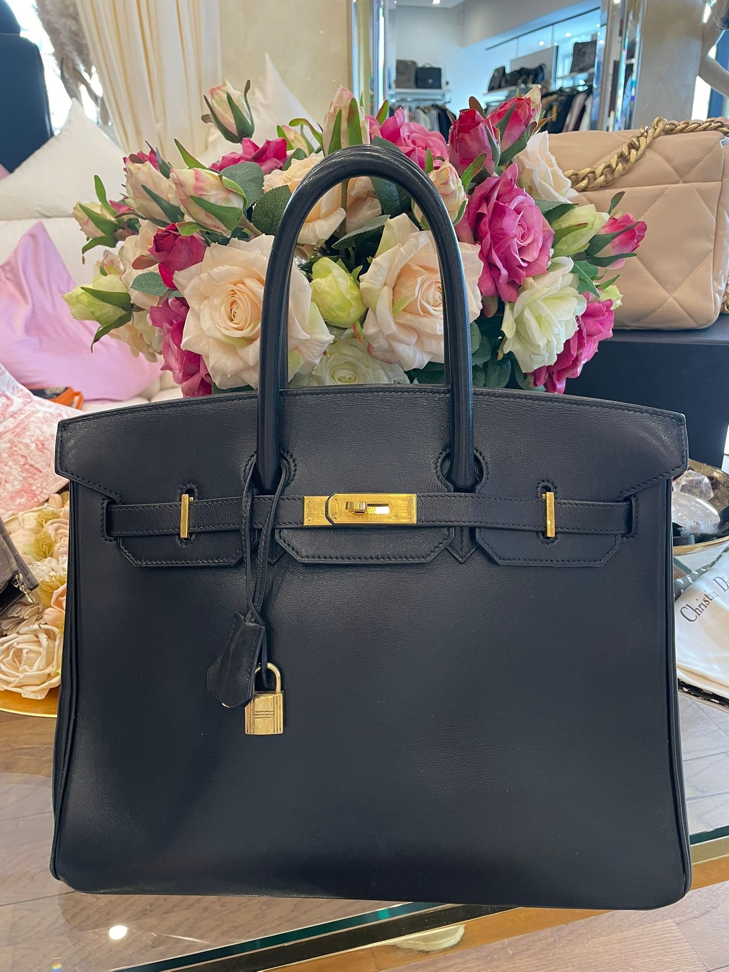 Hermès - Birkin Bag 35 schwarz Boxkalbsleder Goldene Hardware