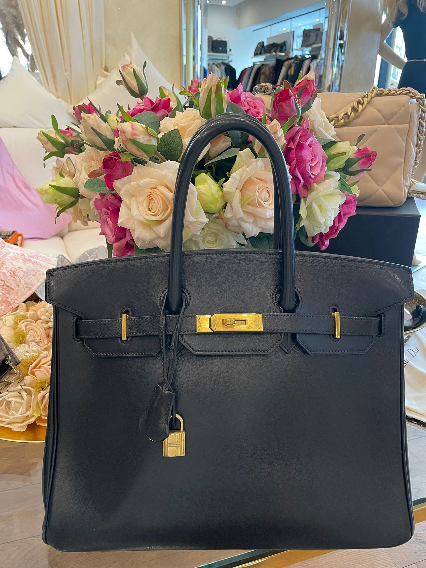 Hermès - Birkin Bag 35 schwarz Boxkalbsleder Goldene Hardware