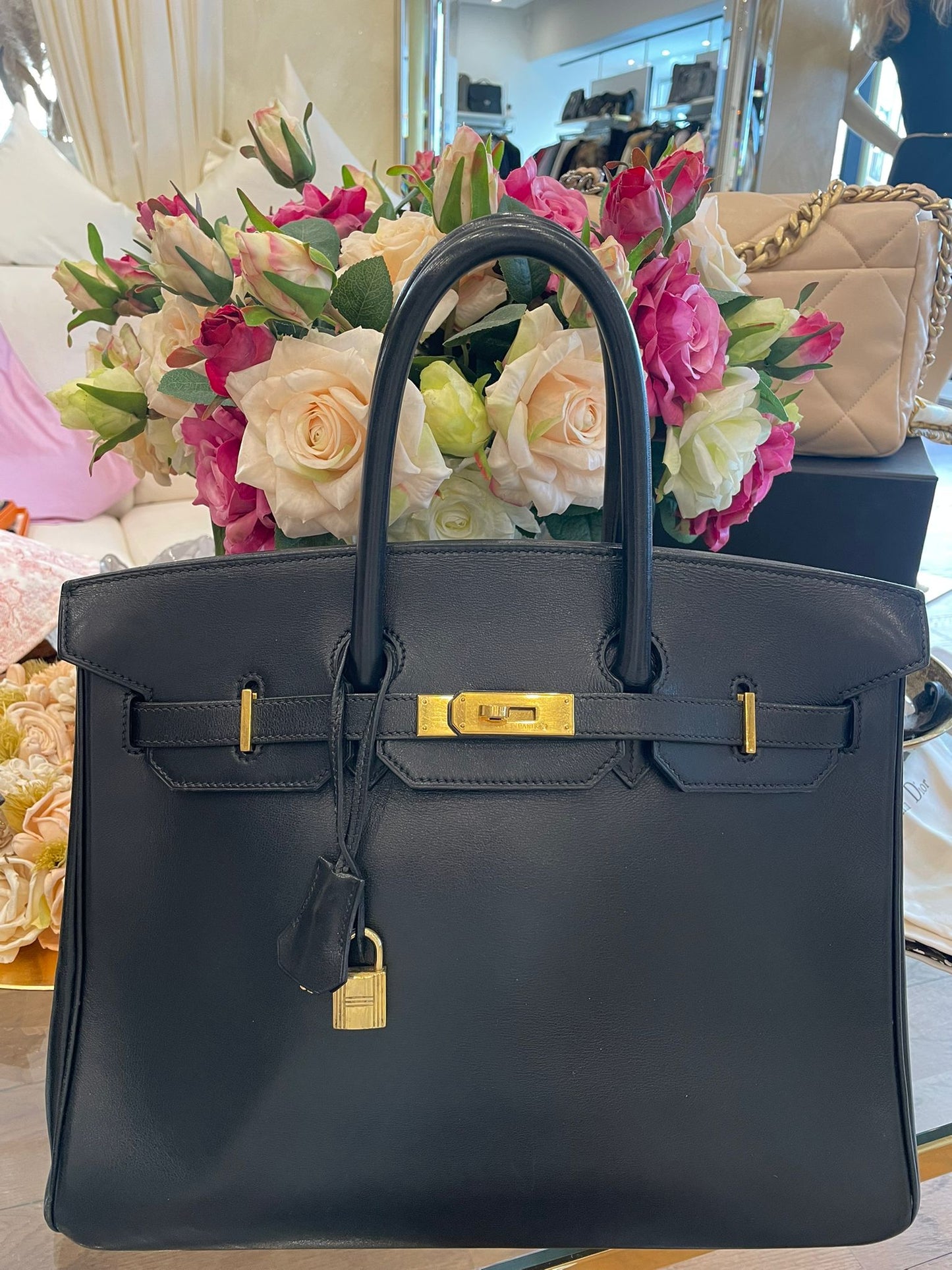 Hermès - Birkin Bag 35 schwarz Boxkalbsleder Goldene Hardware