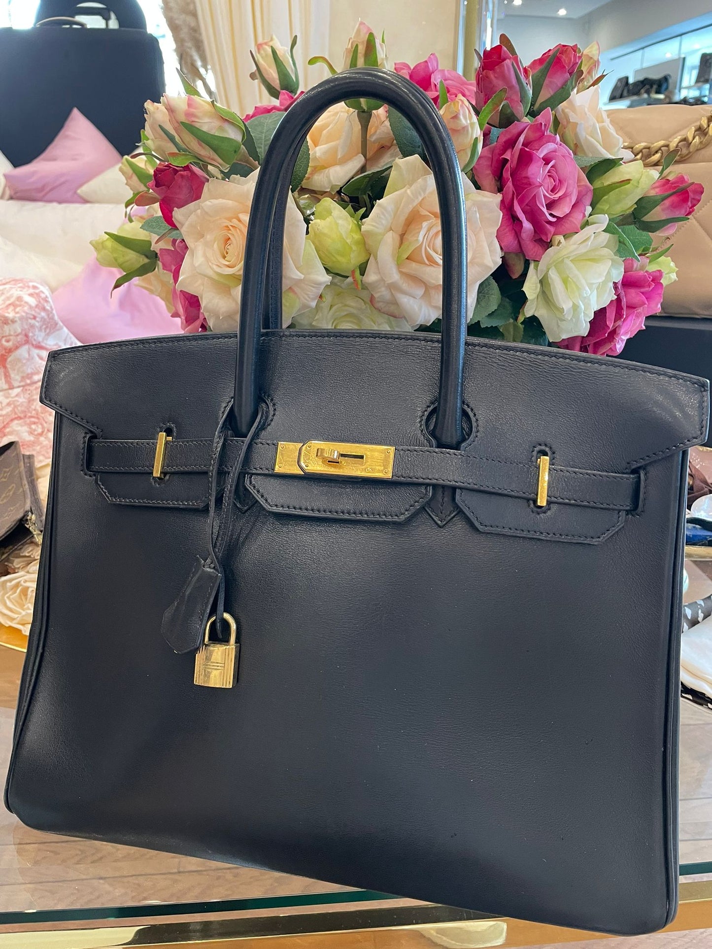 Hermès - Birkin Bag 35 schwarz Boxkalbsleder Goldene Hardware