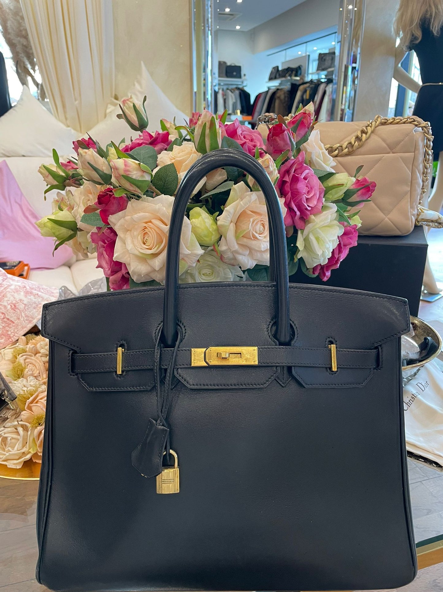 Hermès - Birkin Bag 35 schwarz Boxkalbsleder Goldene Hardware