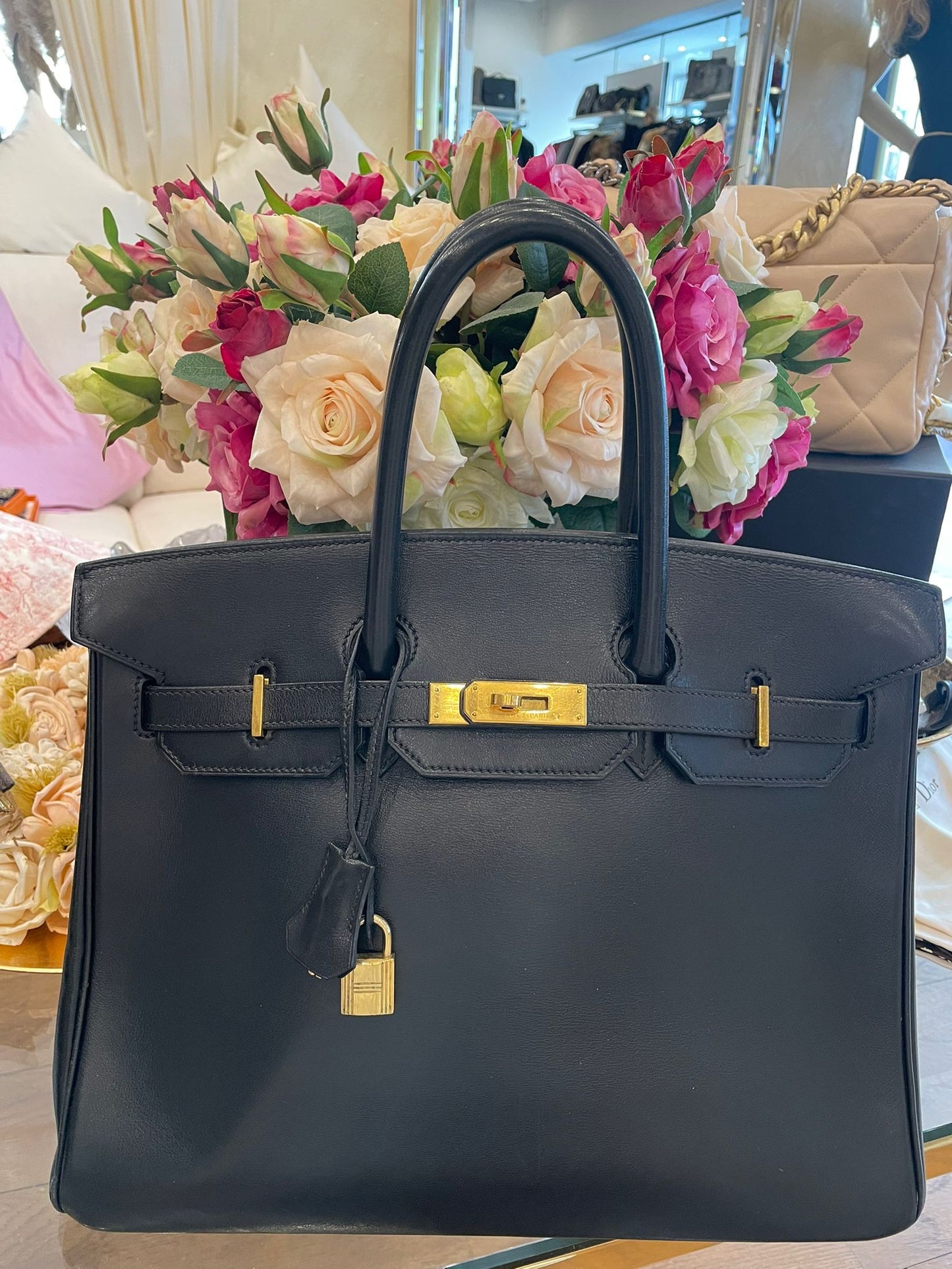 Hermès - Birkin Bag 35 schwarz Boxkalbsleder Goldene Hardware