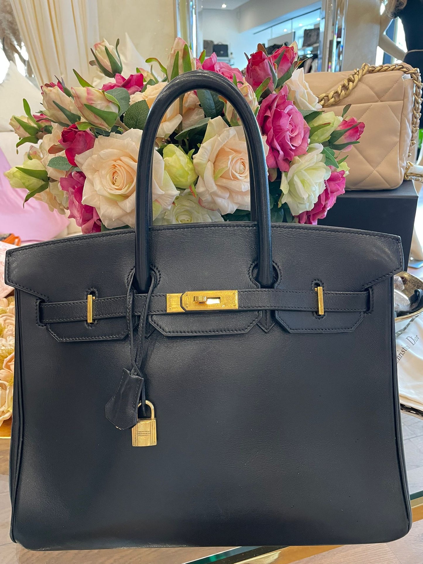 Hermès - Birkin Bag 35 schwarz Boxkalbsleder Goldene Hardware