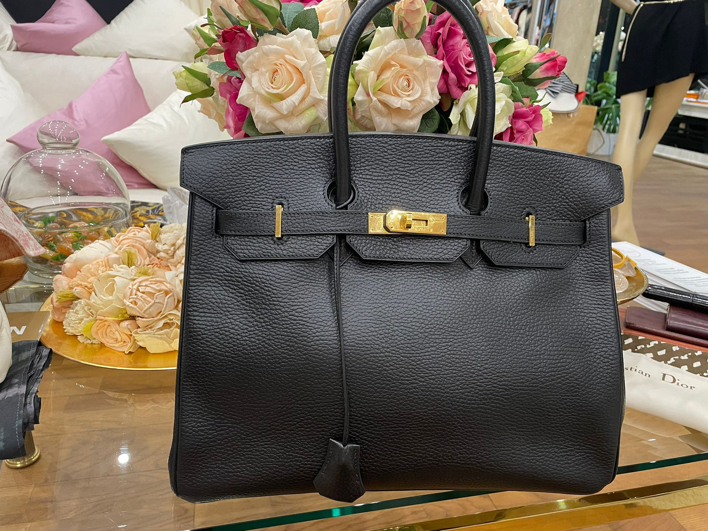 Hermès - Birkin Bag 35 schwarz Ardennes Leder Goldene Hardware