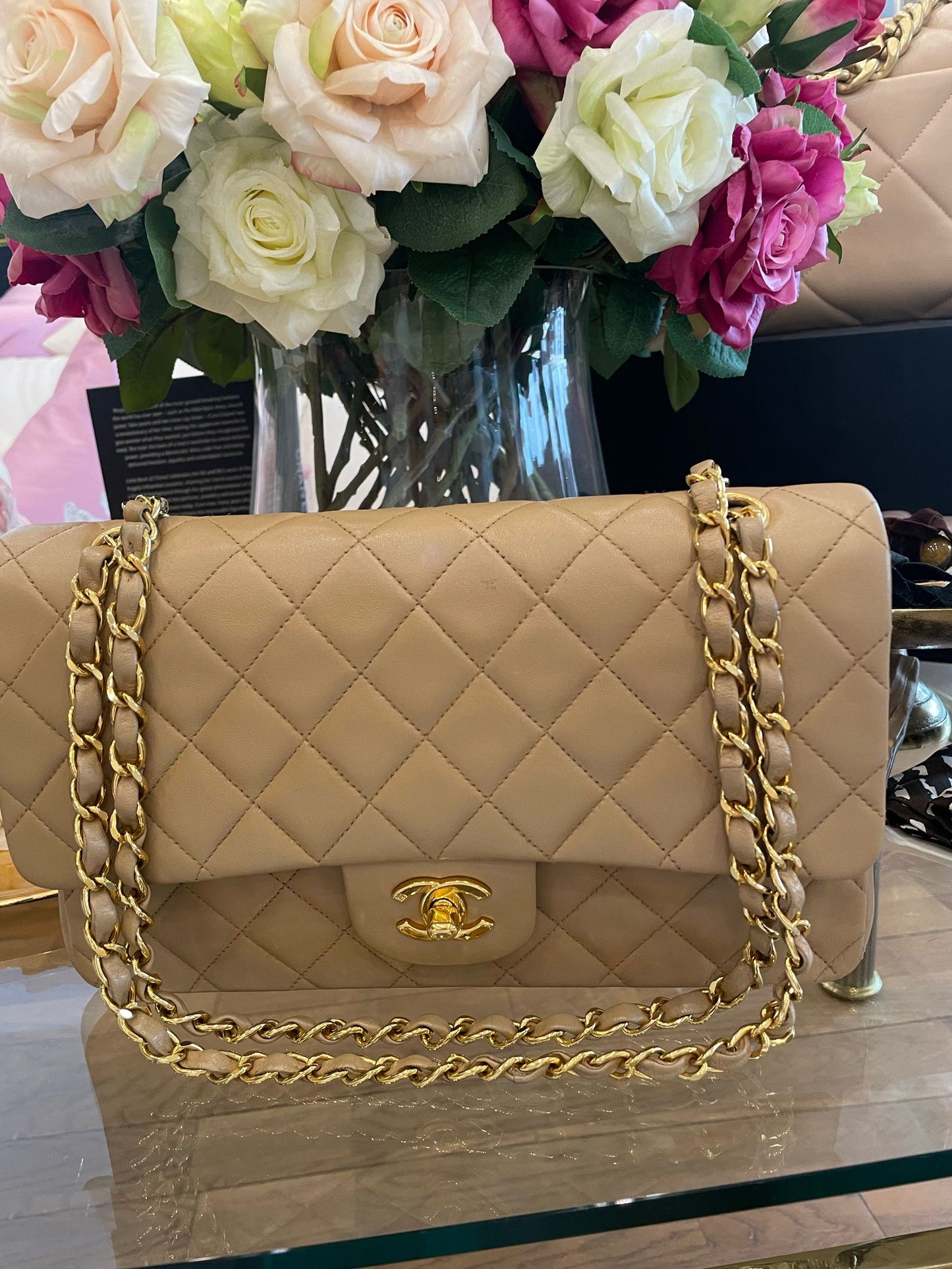 Chanel - Medium Double Flap Bag Beige