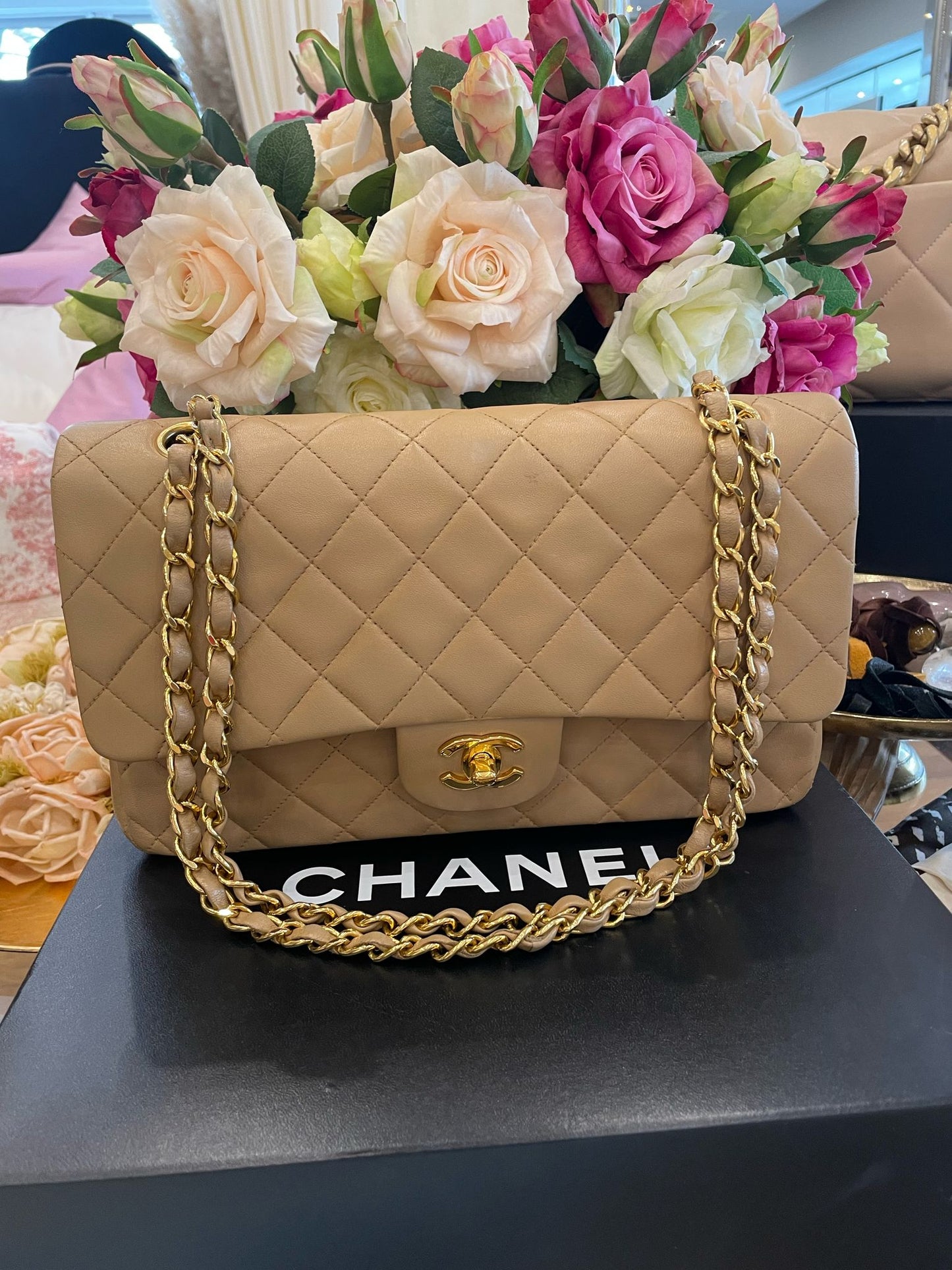 Chanel - Medium Double Flap Bag Beige