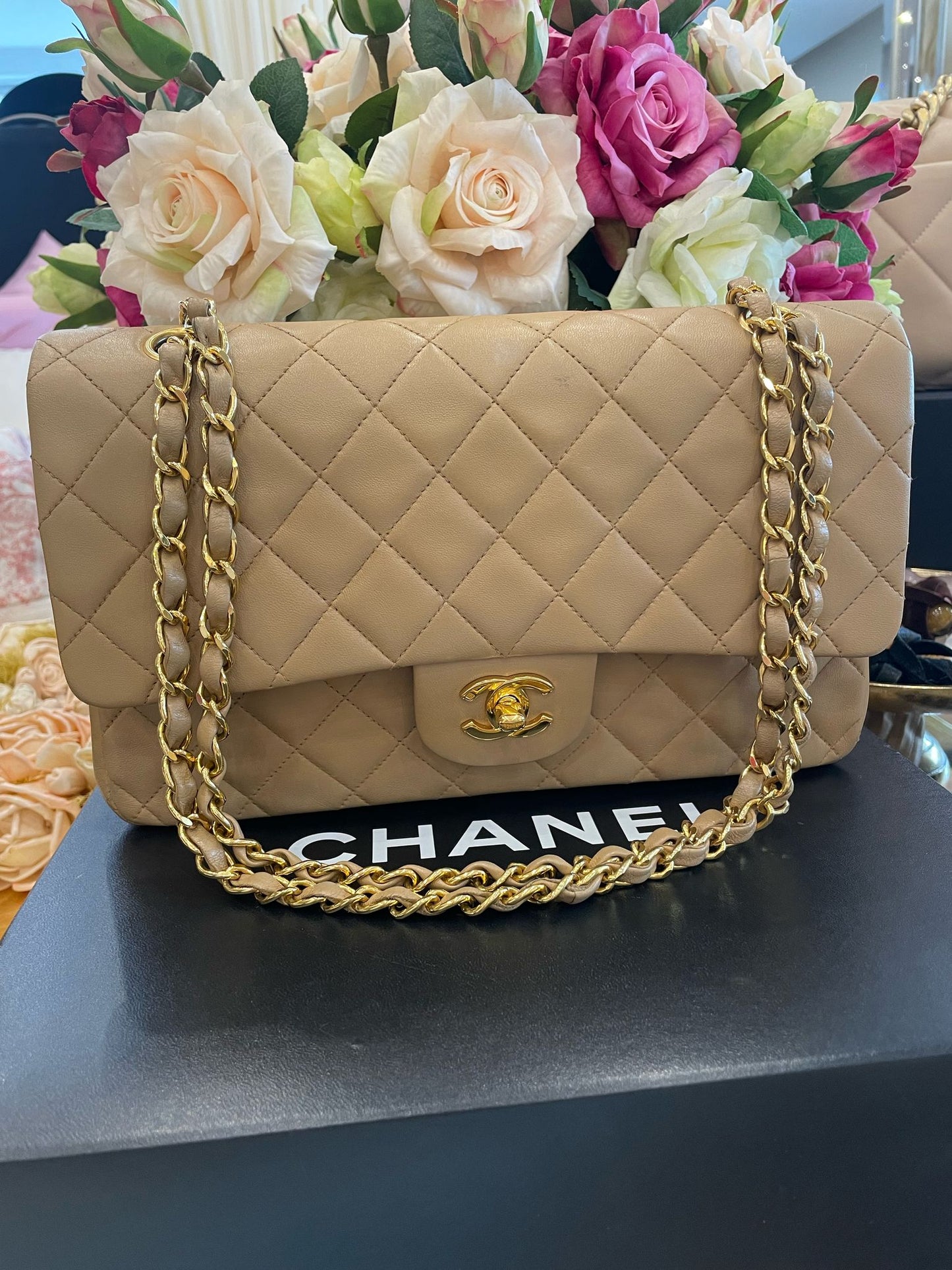 Chanel - Medium Double Flap Bag Beige