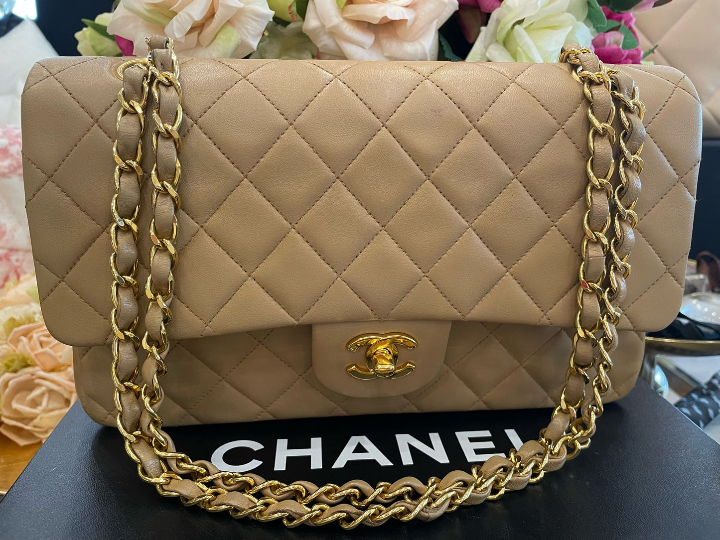 Chanel - Medium Double Flap Bag Beige